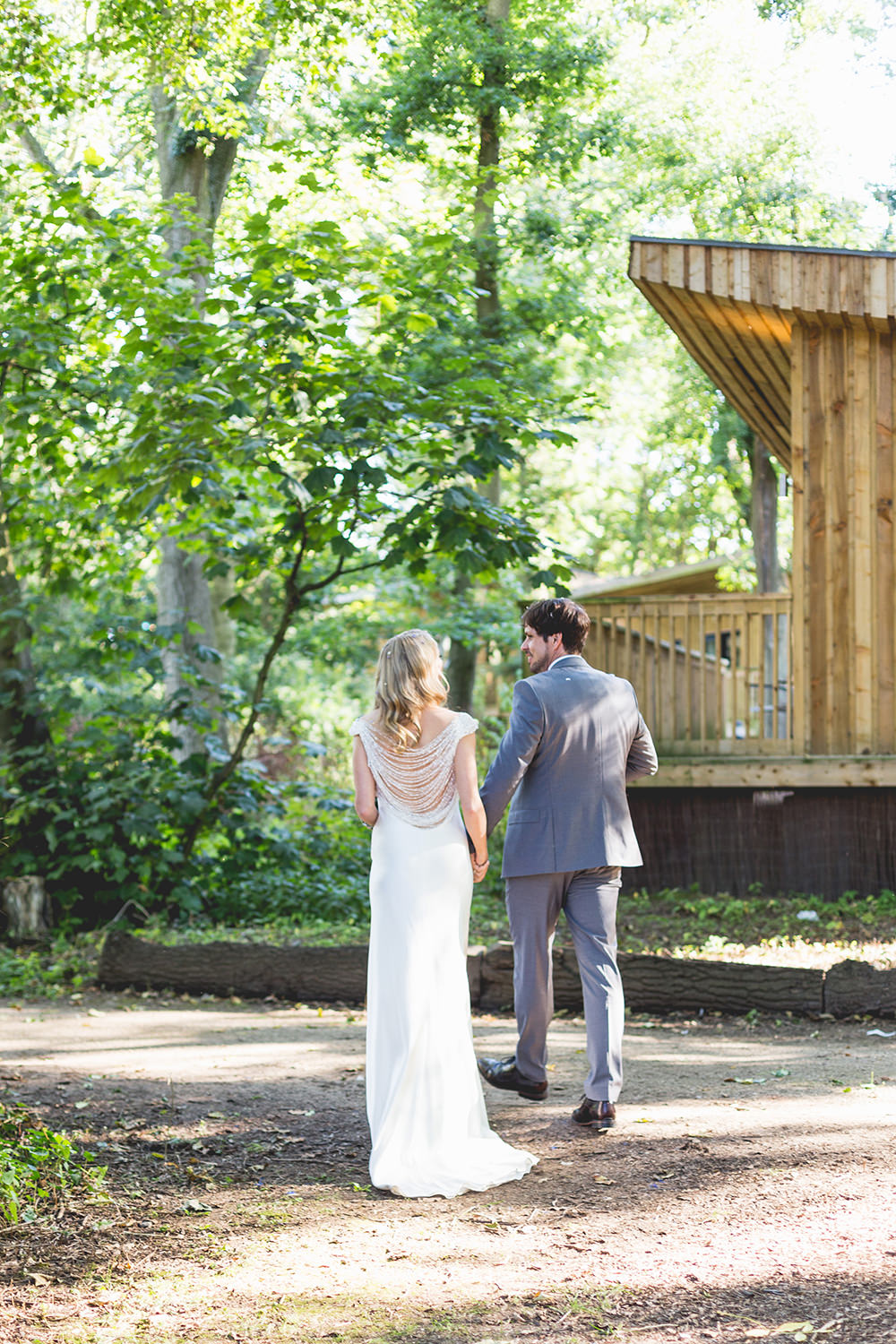 Suzanne Neville Silk Dress Gown Bride Bridal Train Beaded Back Detail Embellished Hothorpe Hall Woodlands Wedding Lucy Long Photography