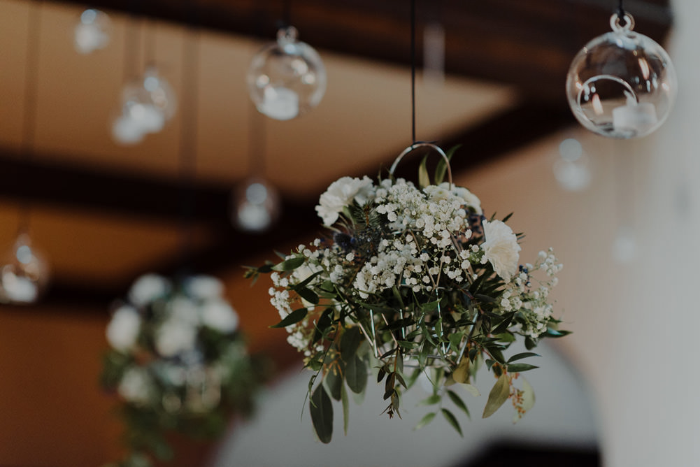 Forest Trees Castle Loch Simple Decor Greenery Fairy Lights Garland Hanging Flowers White | Intimate Winter Outdoor Scotland Wedding Christopher Ian Photography