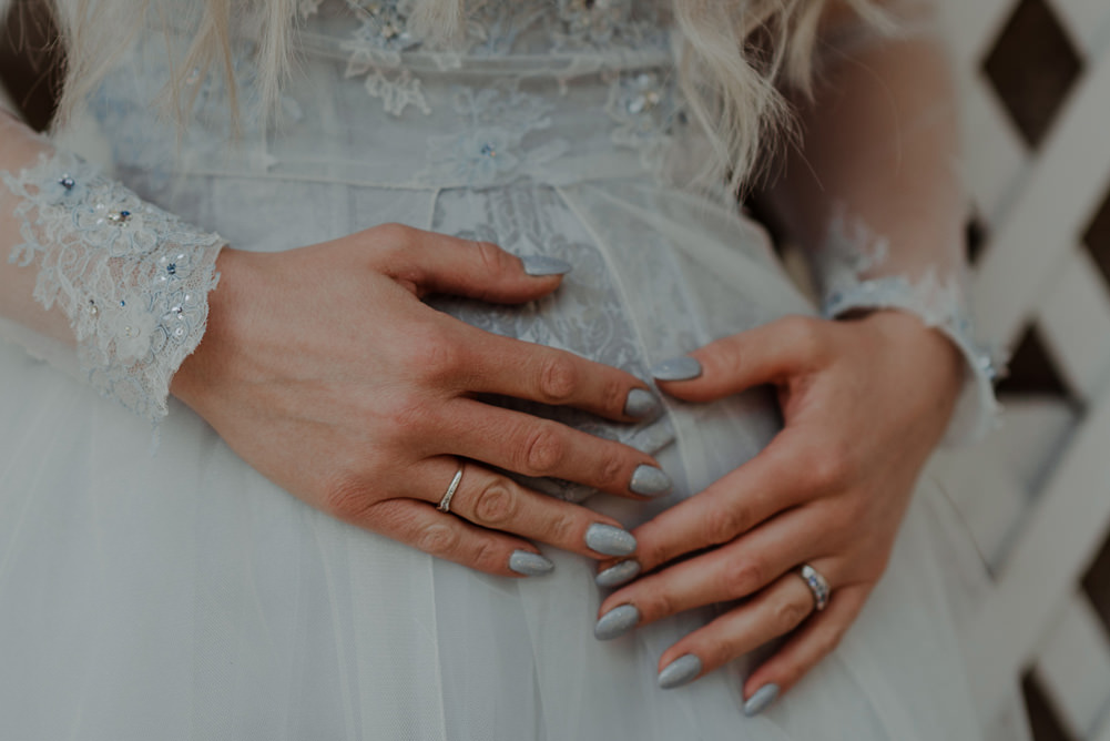Forest Trees Castle Loch House Bride Blue Corset Bespoke Gown Floral Lace | Intimate Winter Outdoor Scotland Wedding Christopher Ian Photography