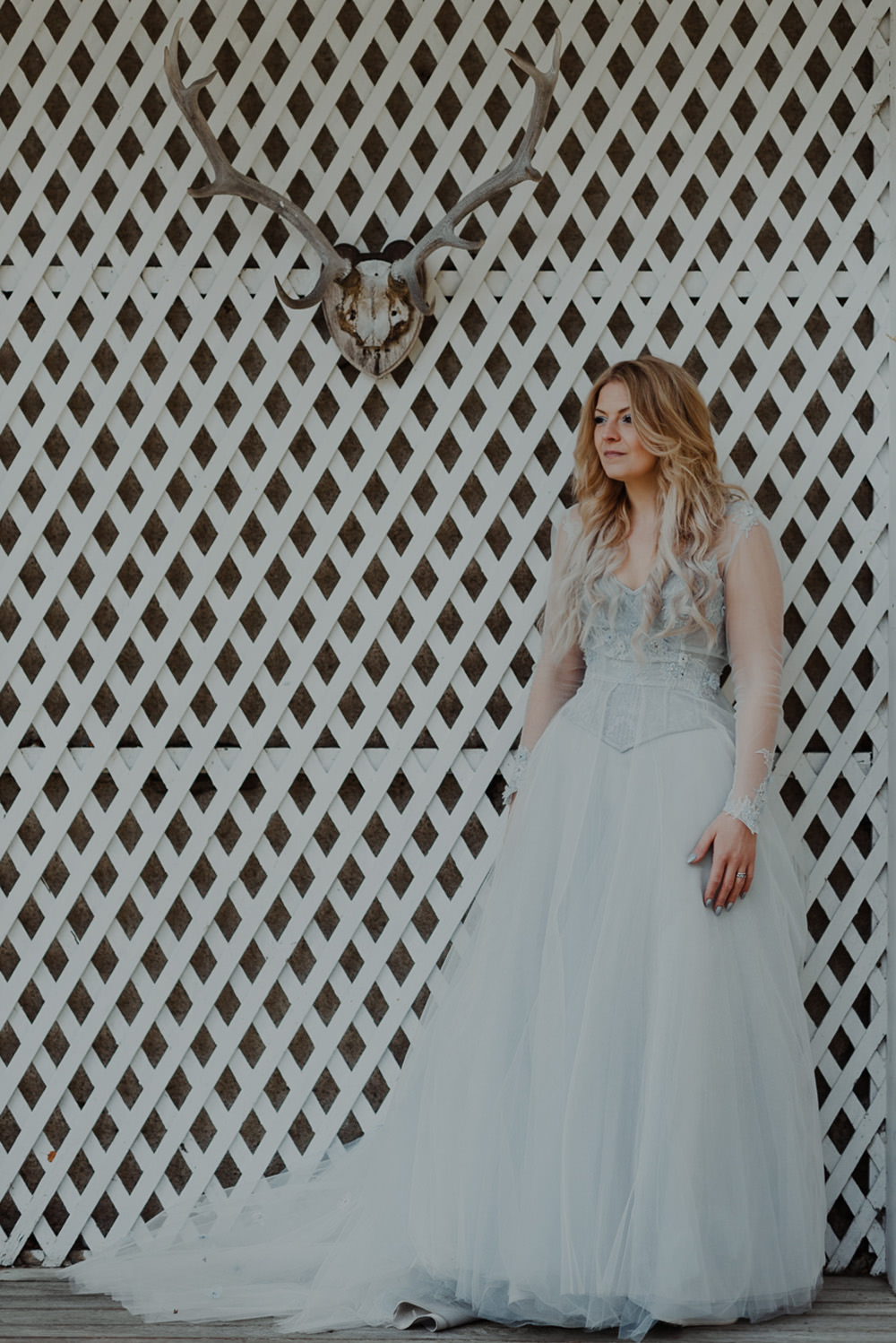 Forest Trees Castle Loch House Bride Blue Corset Bespoke Gown House Antlers | Intimate Winter Outdoor Scotland Wedding Christopher Ian Photography