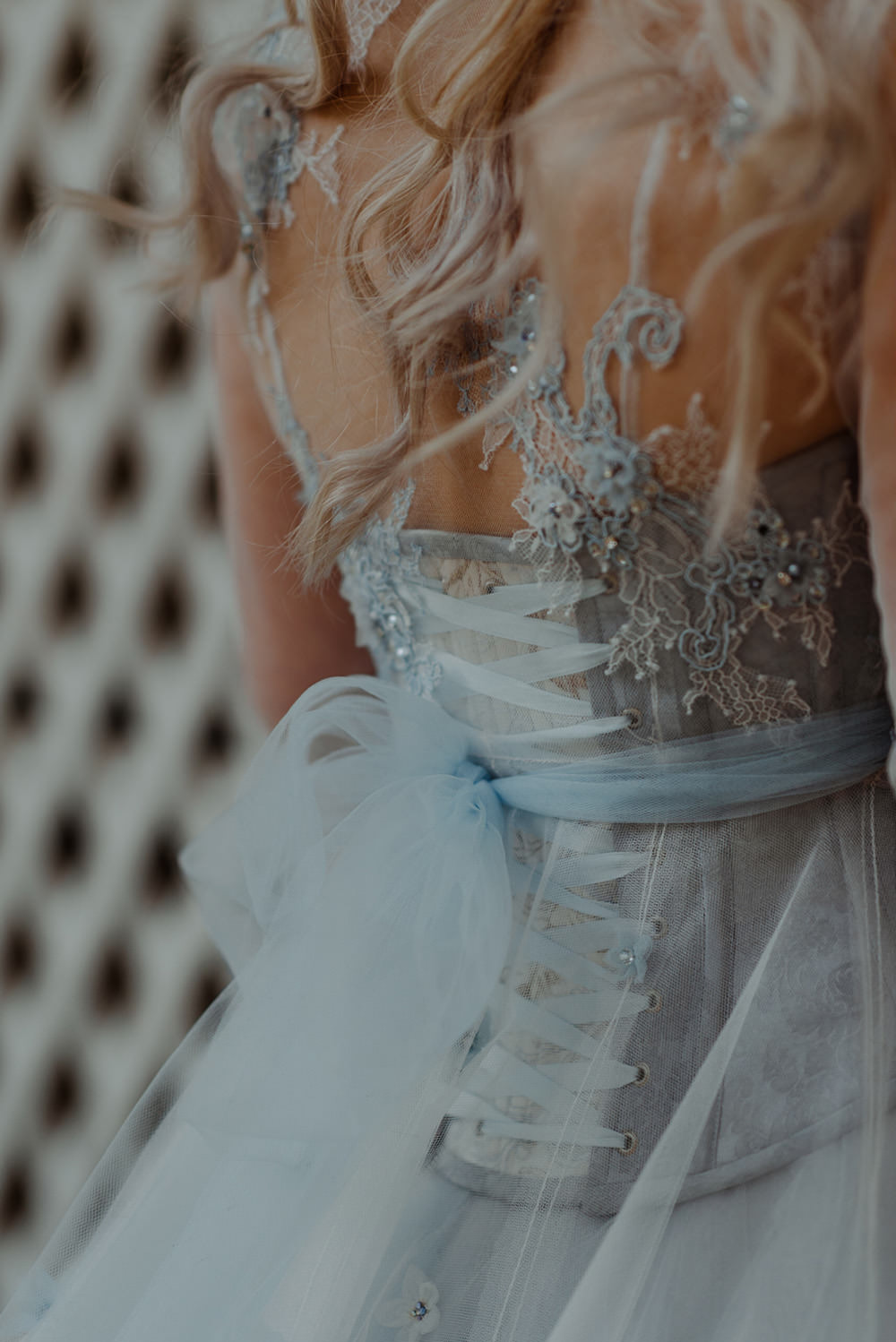 Forest Trees Castle Loch House Bride Blue Corset Bespoke Gown | Intimate Winter Outdoor Scotland Wedding Christopher Ian Photography