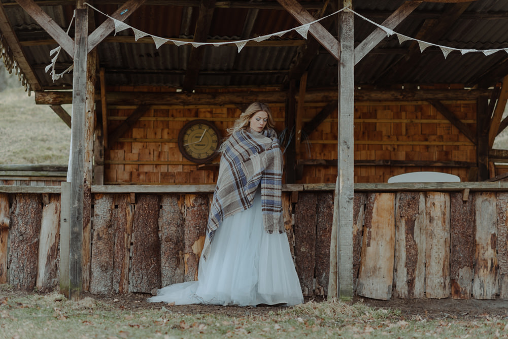 Forest Trees Castle Loch House Bride Blue Corset Bespoke Gown House Antlers Blanket | Intimate Winter Outdoor Scotland Wedding Christopher Ian Photography