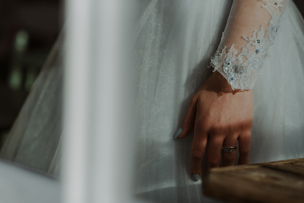 Forest Trees Castle Loch House Bride Blue Corset Bespoke Gown | Intimate Winter Outdoor Scotland Wedding Christopher Ian Photography