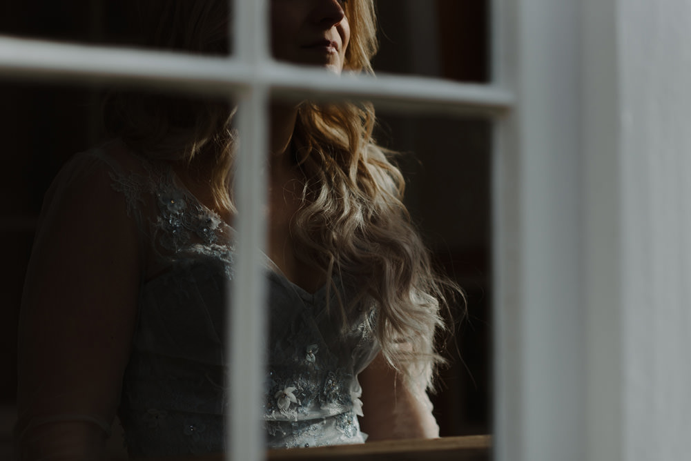 Forest Trees Castle Loch House Bride Blue Corset Bespoke Gown | Intimate Winter Outdoor Scotland Wedding Christopher Ian Photography