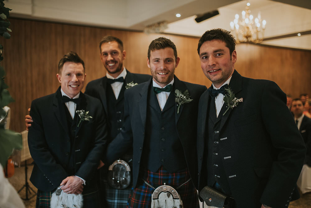 Groom Groomsmen Kilt Bow Tie Waistcoat Sporran Macdonald Houston Hotel Wedding Martin Venherm Photography