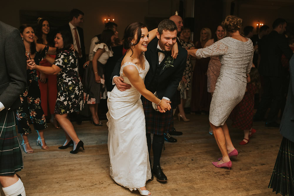 Bride Bridal Lace Sweetheart Neckline Straps Sleeveless Kilt Groom Bow Tie Macdonald Houston Hotel Wedding Martin Venherm Photography
