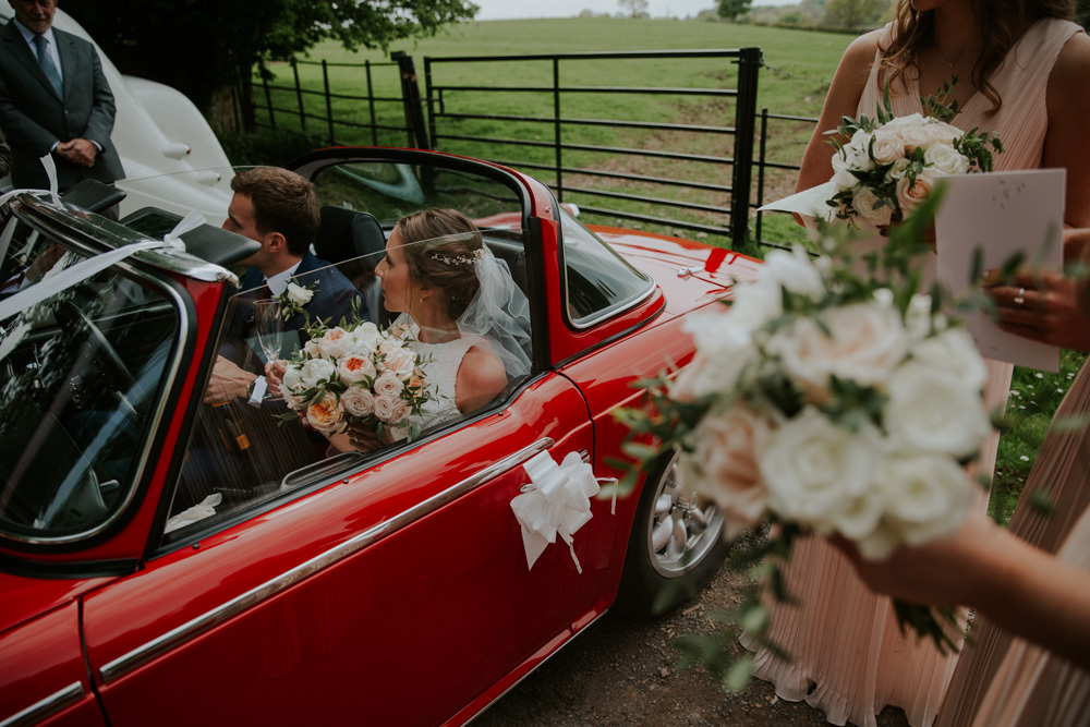 Red Convertable Car Classic Transport Middleton Lodge Wedding Jamie Sia Photography