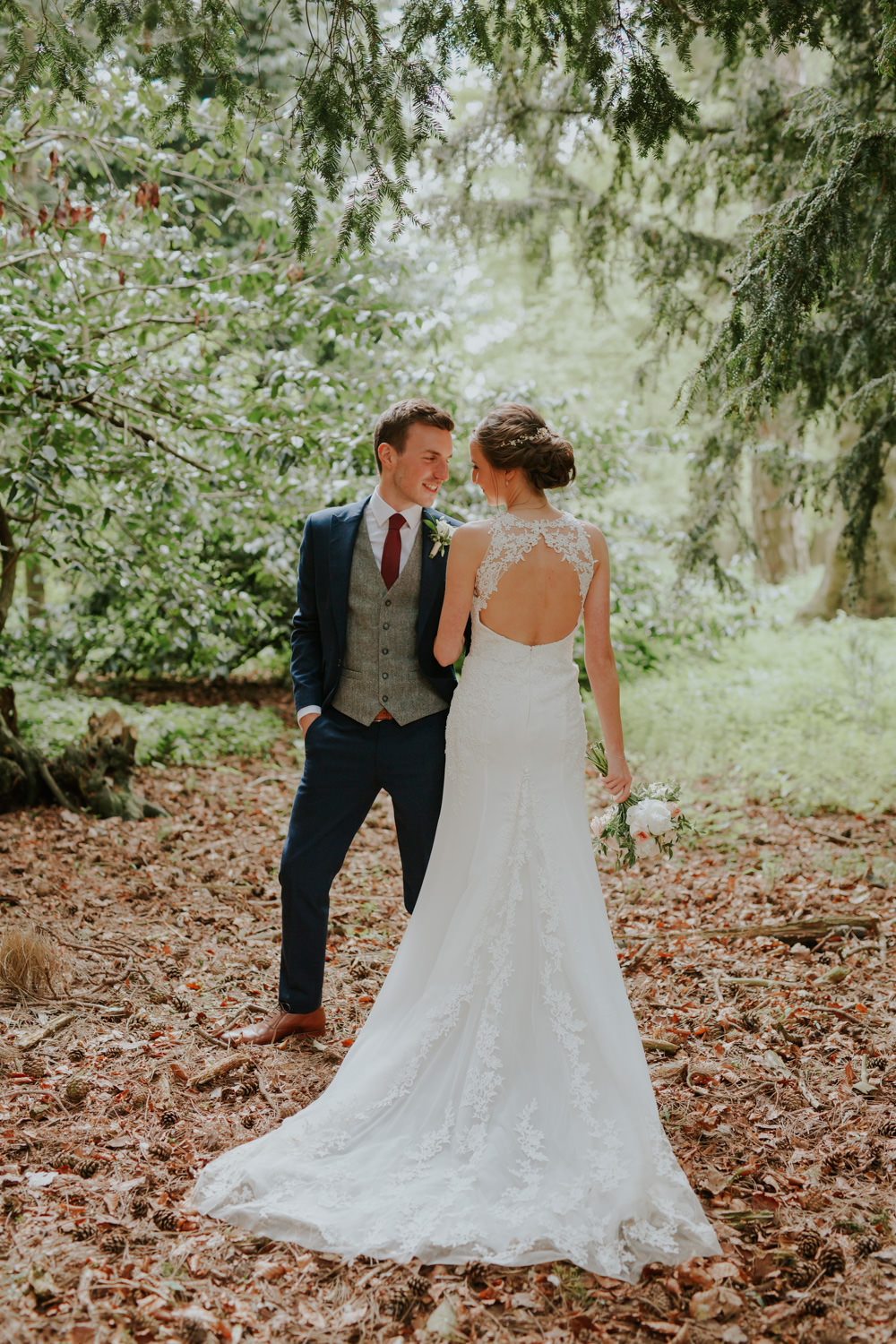 Dress Gown Bride Bridal Lace Train Keyhole Back Enzoani Middleton Lodge Wedding Jamie Sia Photography