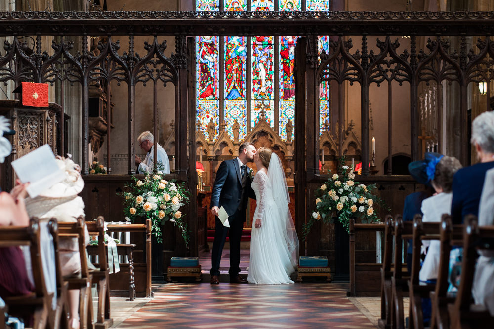 Bride Bridal Maggie Sottero Lace Long Sleeves A Line Navy Groom Suit Peach Rose Peony Eucalyptus Arrangements Pedestal Moreves Barn Wedding Gemma Giorgio Photography