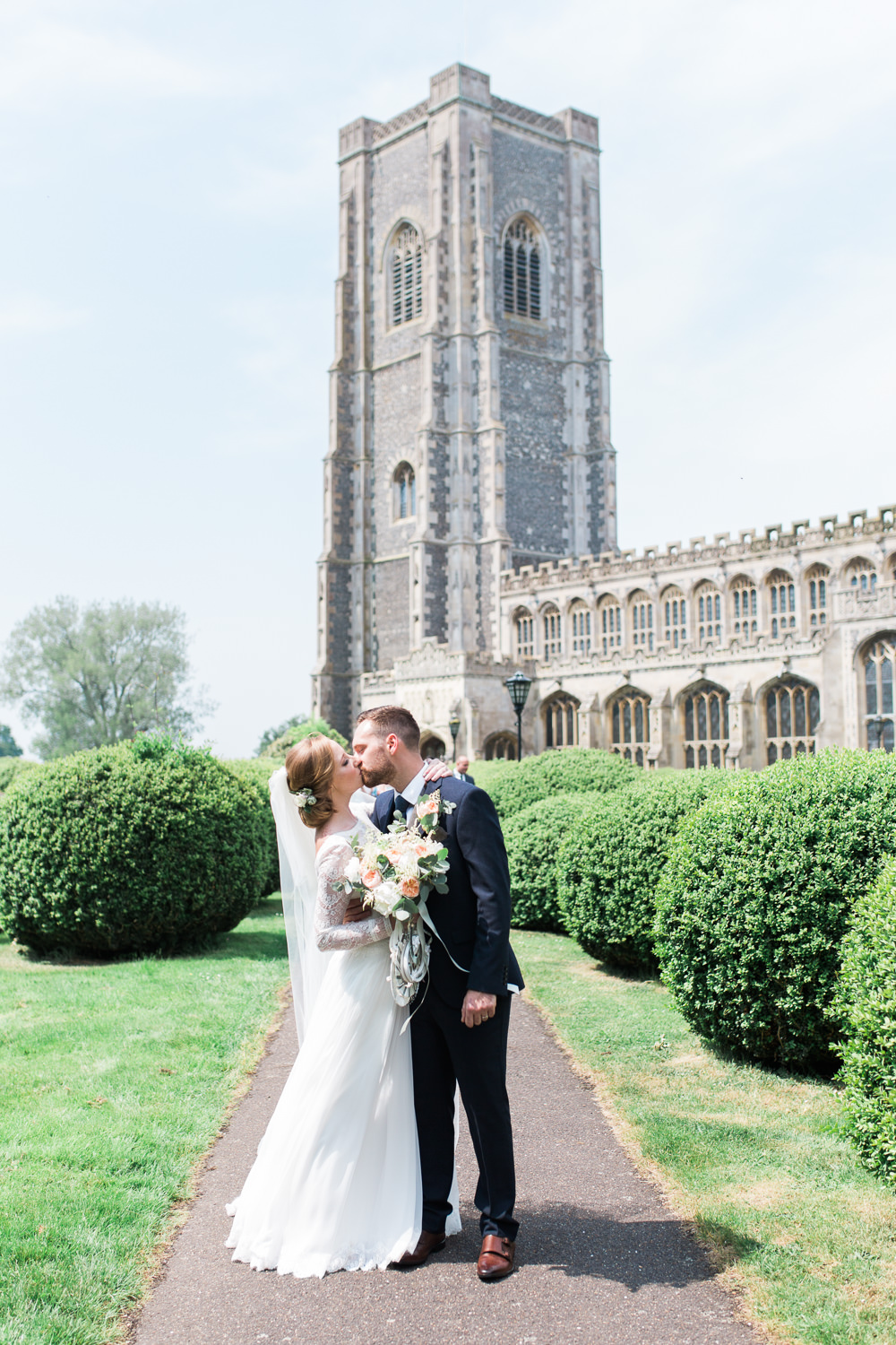 Bride Bridal Maggie Sottero Lace Long Sleeves A Line Navy Groom Suit Peach Rose Peony Eucalyptus Bouquet Moreves Barn Wedding Gemma Giorgio Photography