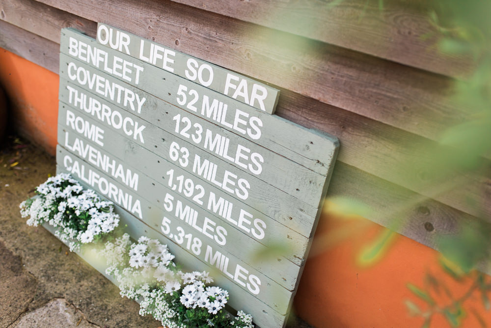 Sign Signage Distance Flower Trough Moreves Barn Wedding Gemma Giorgio Photography