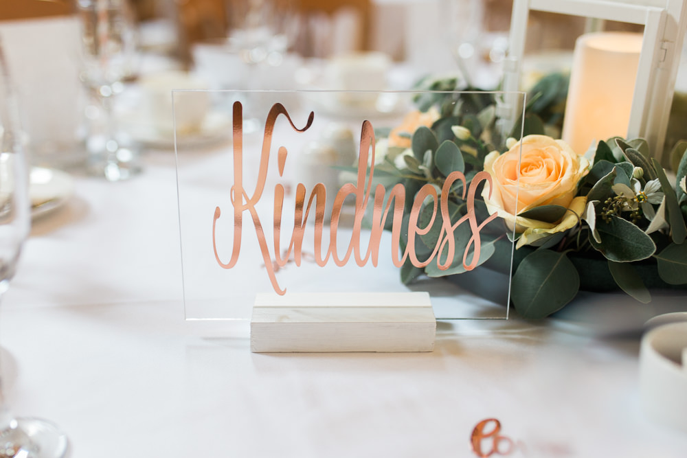 Table Name Perspex Sign Copper Calligraphy Moreves Barn Wedding Gemma Giorgio Photography