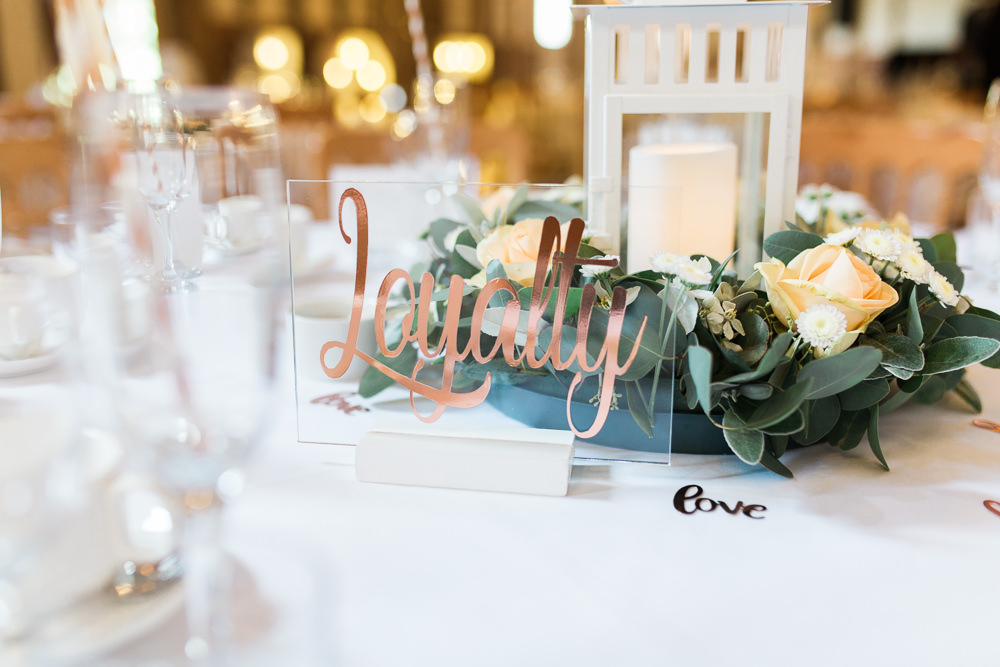 Table Name Perspex Sign Copper Calligraphy Moreves Barn Wedding Gemma Giorgio Photography