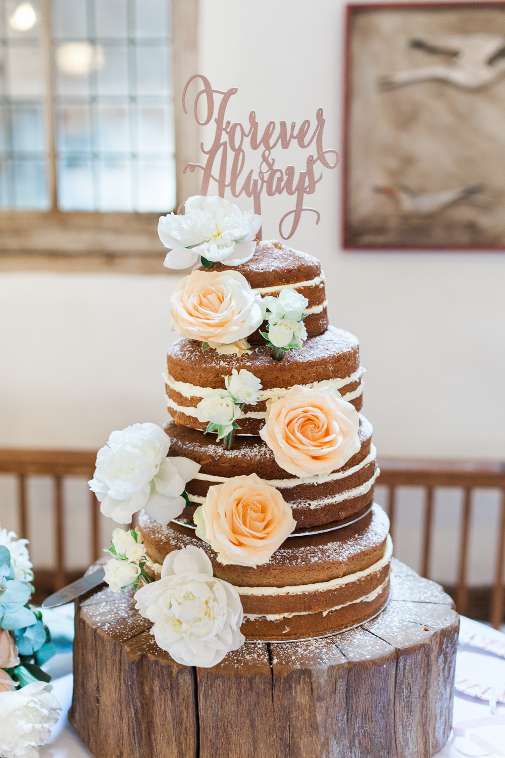 Forever & Always Laser Cut Cake Topper Naked Flowers Rose Moreves Barn Wedding Gemma Giorgio Photography