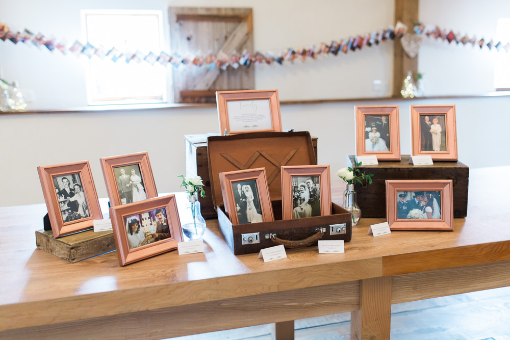 Relatives Photograph Table Parents Grandparents Copper Frames Moreves Barn Wedding Gemma Giorgio Photography