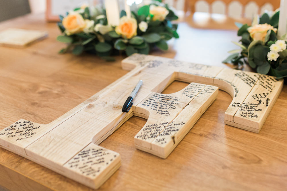 Guestbook Wooden Letter Moreves Barn Wedding Gemma Giorgio Photography