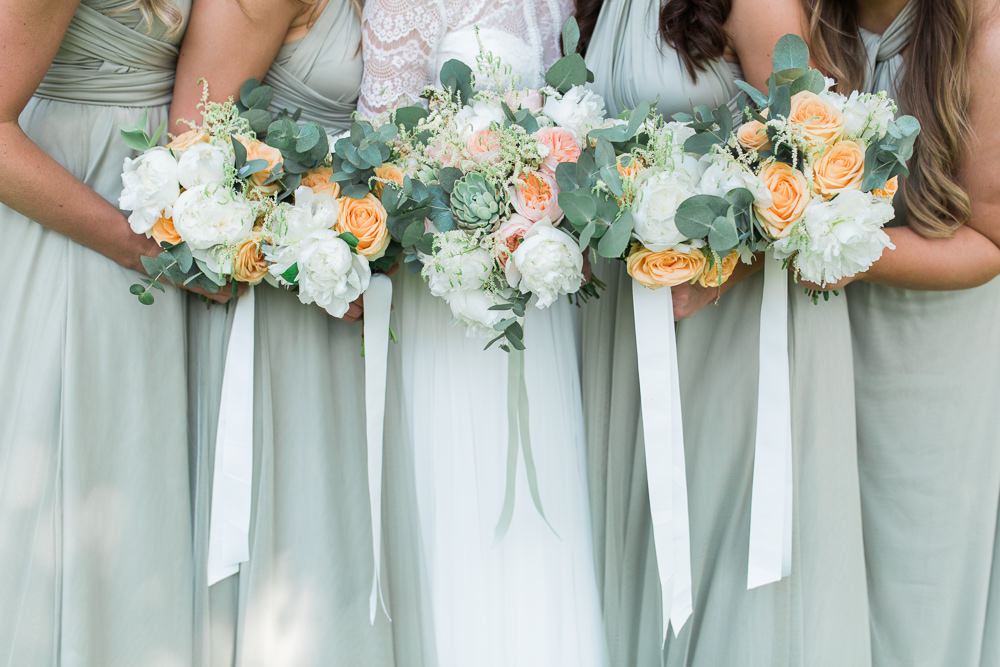 Bride Bridal Maggie Sottero Lace Long Sleeves A Line Navy Suit Groom Peach Rose Peony Eucalyptus Bouquet Moreves Barn Wedding Gemma Giorgio Photography