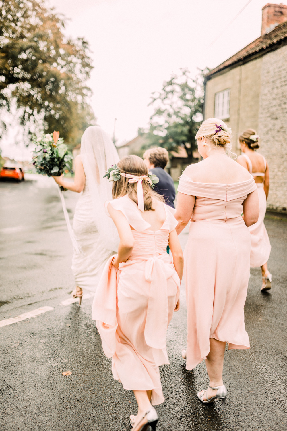 Pink Bridesmaids Dresses Silver Shoes Flower Crowns Hair Pheasant Harome Wedding Yorkshire Arabella Smith Photography