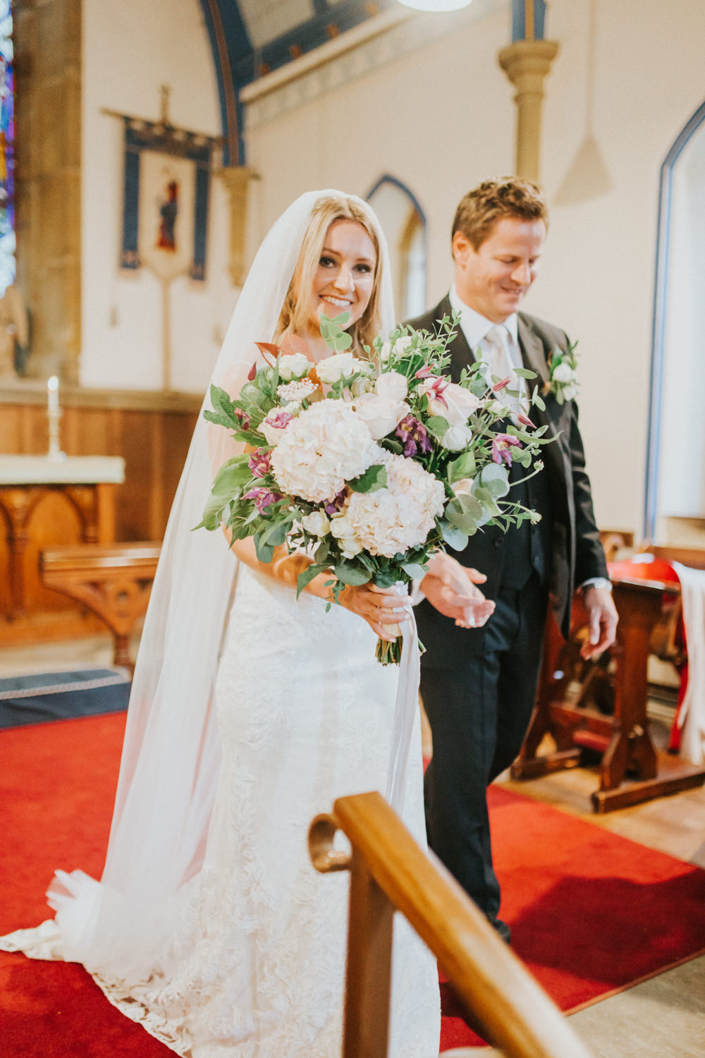 Bouquet Flowers Bride Bridal Hydrangea Rose Greenery Foliage Eucalyptus Pheasant Harome Wedding Yorkshire Arabella Smith Photography