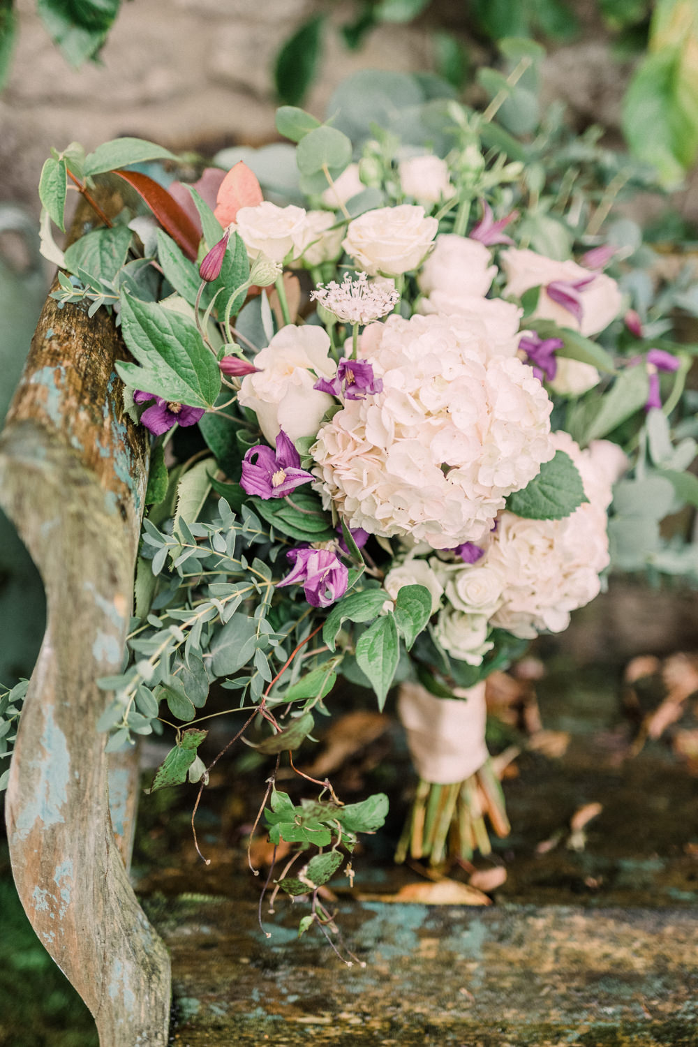 Bouquet Flowers Bride Bridal Hydrangea Rose Greenery Foliage Eucalyptus Pheasant Harome Wedding Yorkshire Arabella Smith Photography
