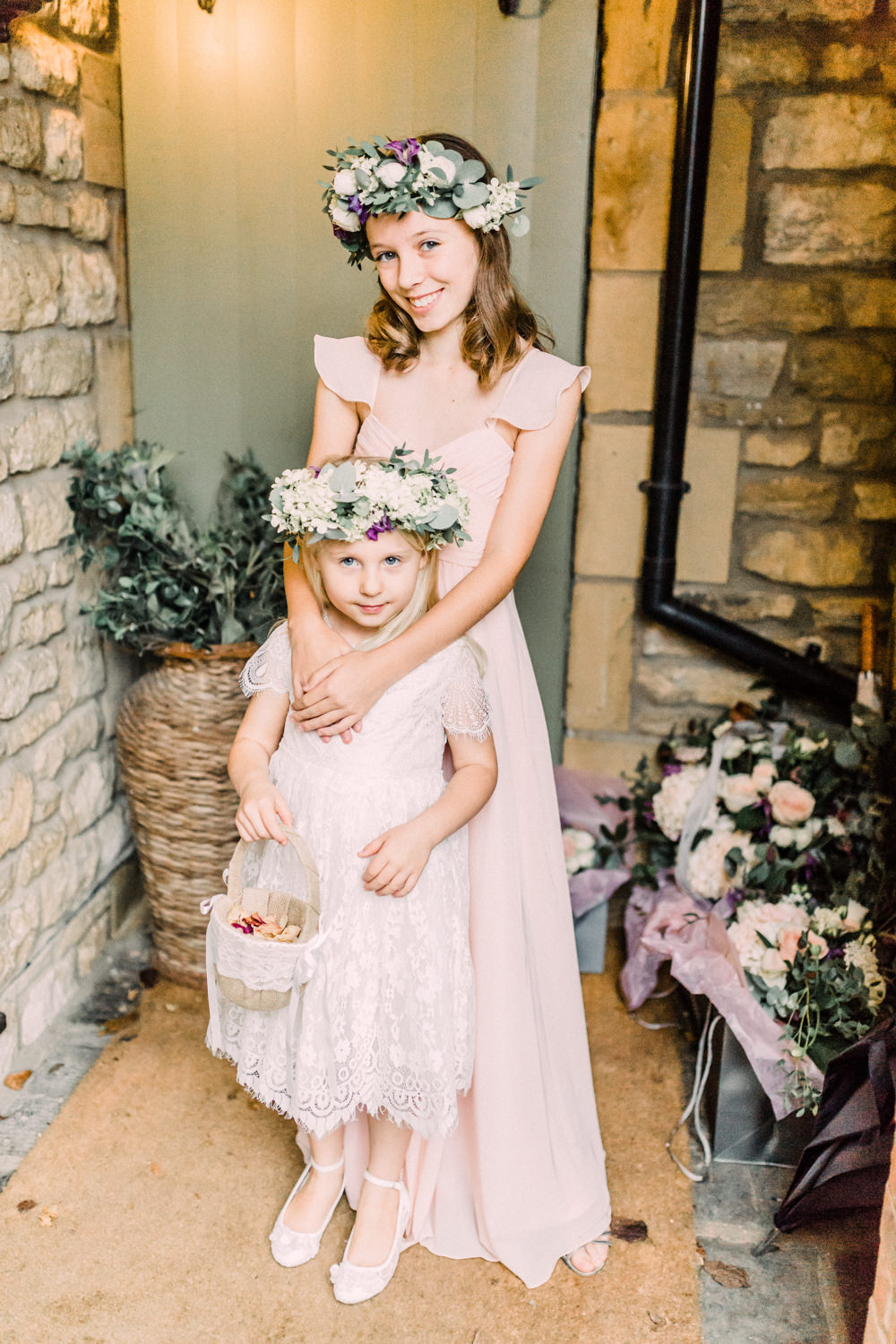 Flower Girl Bridesmaid Flower Crowns Petal Basket Pink Dress Pheasant Harome Wedding Yorkshire Arabella Smith Photography