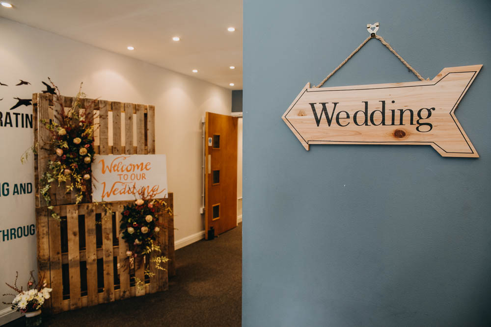 Pallet Welcome Sign Floral Wooden Arrow Signpost Railway Barn Wedding Lottie Photography