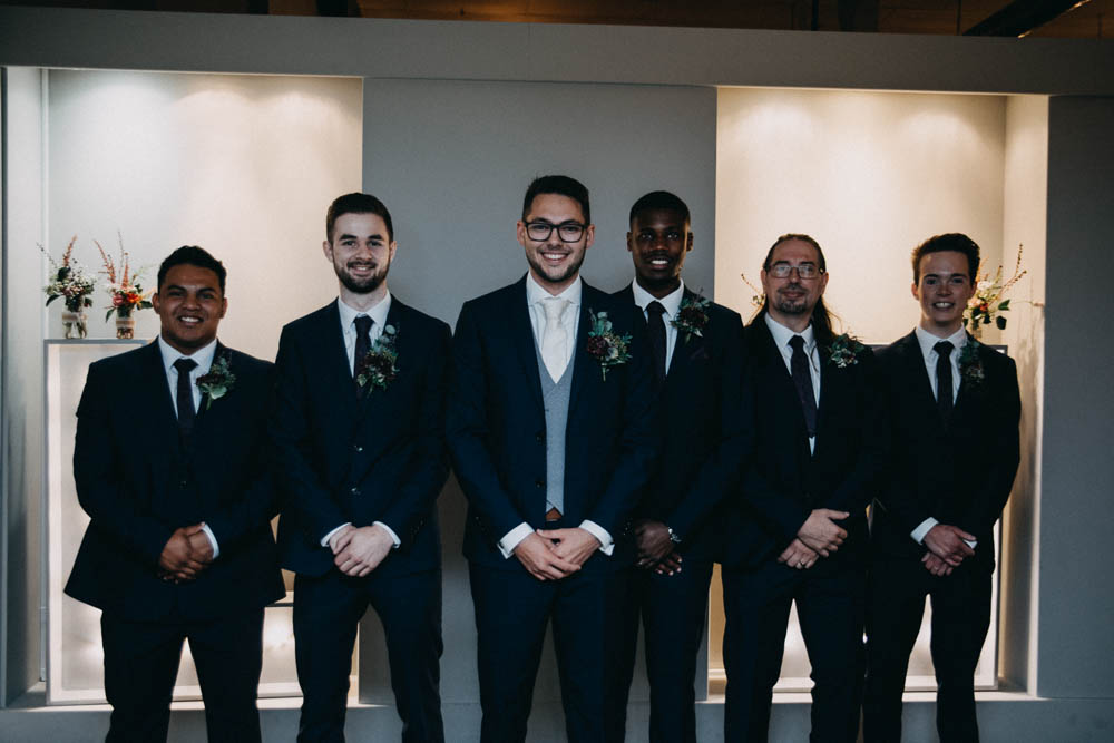 Groom Groomsmen Navy Blue Waistcoat Railway Barn Wedding Lottie Photography