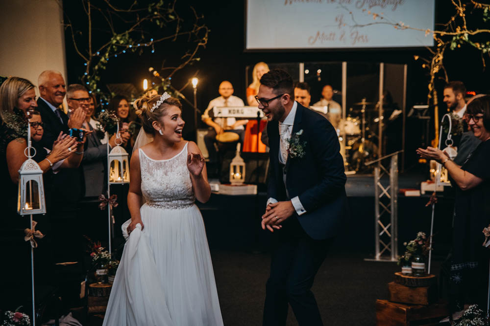 Bride Bridal Lace Dress Gown Train Tiara Veil Sequin Embellished Navy Moss Bros Groom Railway Barn Wedding Lottie Photography