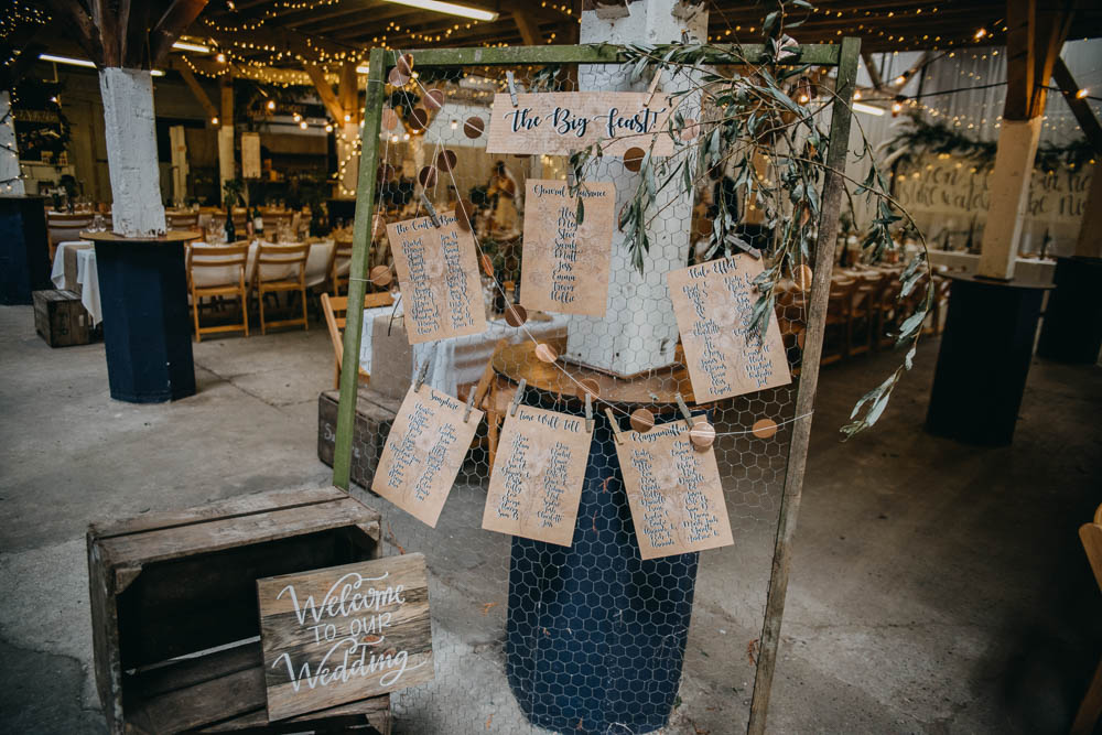 Chicken Wire Frame Table Plan Seating Chart Twine Peg Welcome Sign Wooden Crate Railway Barn Wedding Lottie Photography