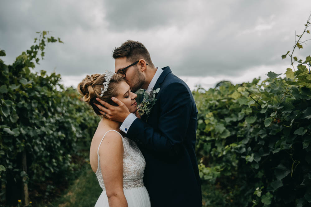 Bride Bridal Lace Dress Gown Train Tiara Veil Sequin Embellished Bouquet Navy Moss Bros Groom Railway Barn Wedding Lottie Photography