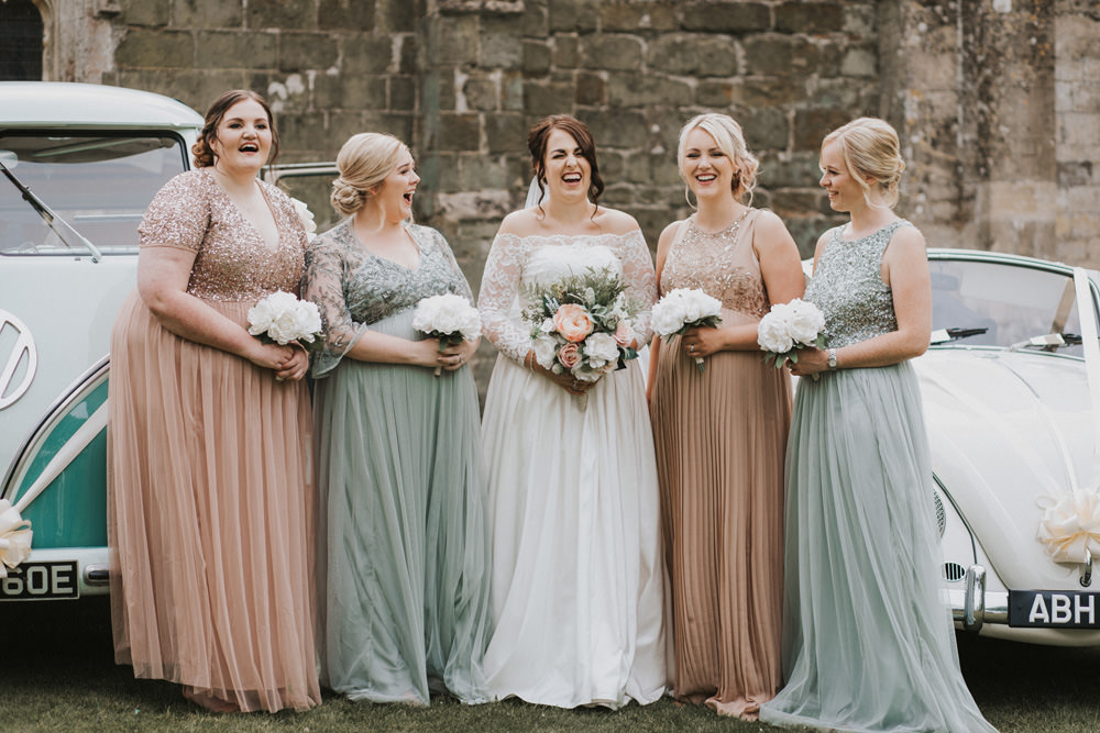 Outdoor Farm Field Rustic Garden Marquee Bride Bridesmaids Blush Sage Faux Bouquets | Fun and Relaxed Scrivelsby Walled Garden Wedding Brook Rose Photography