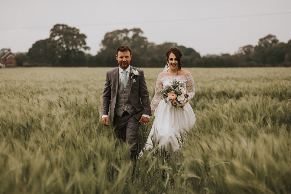 Outdoor Farm Field Wheat Rustic Garden Marquee Bride Bouquet Groom Lace Dress | Fun and Relaxed Scrivelsby Walled Garden Wedding Brook Rose Photography