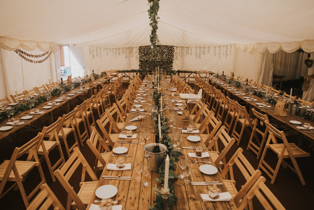 Outdoor Farm Field Wheat Rustic Garden Marquee Foliage Wooden Trestle | Fun and Relaxed Scrivelsby Walled Garden Wedding Brook Rose Photography