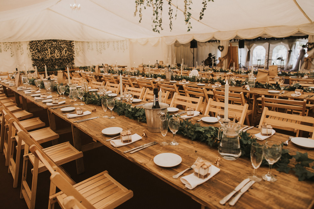 Outdoor Farm Field Wheat Rustic Garden Marquee Foliage Garland Wooden Trestle | Fun and Relaxed Scrivelsby Walled Garden Wedding Brook Rose Photography