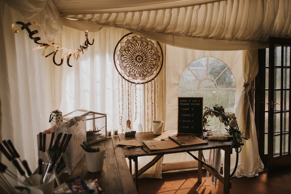 Outdoor Farm Field Wheat Rustic Garden Marquee Foliage Garland Wooden Trestle Dreamcatcher Guestbook | Fun and Relaxed Scrivelsby Walled Garden Wedding Brook Rose Photography