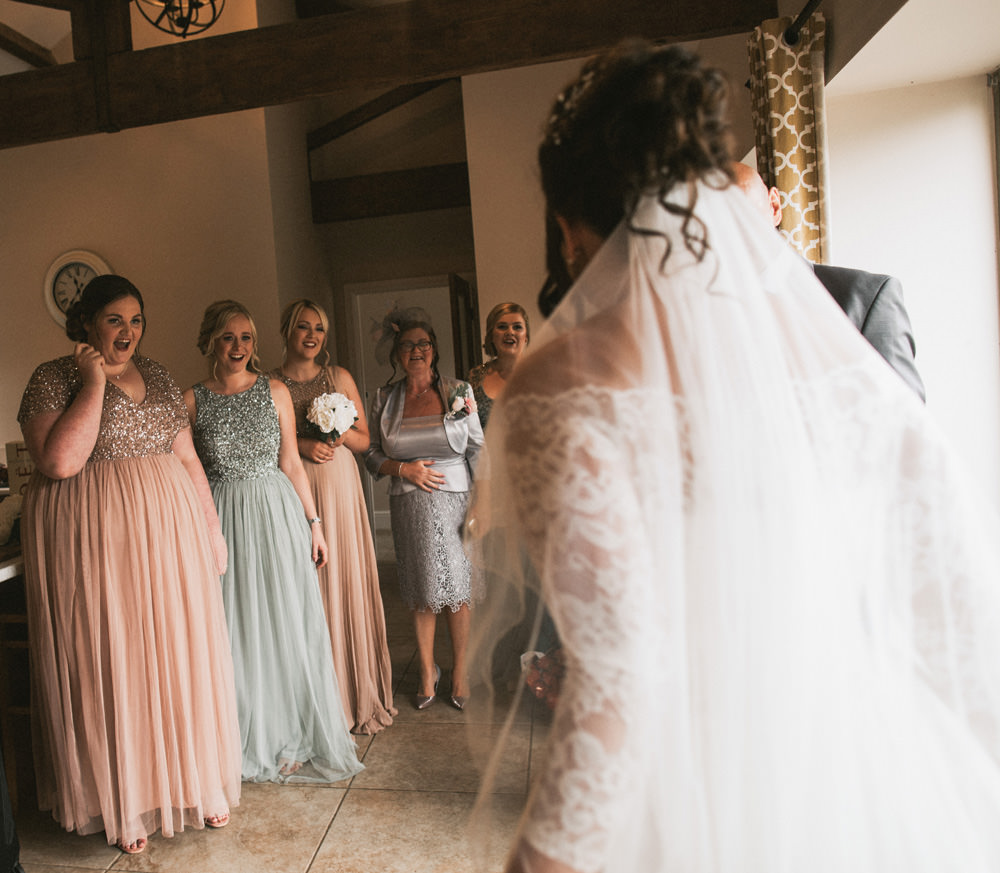 Outdoor Farm Field Rustic Garden Marquee Bride First Look Bridesmaids Sequin Blush Sage | Fun and Relaxed Scrivelsby Walled Garden Wedding Brook Rose Photography
