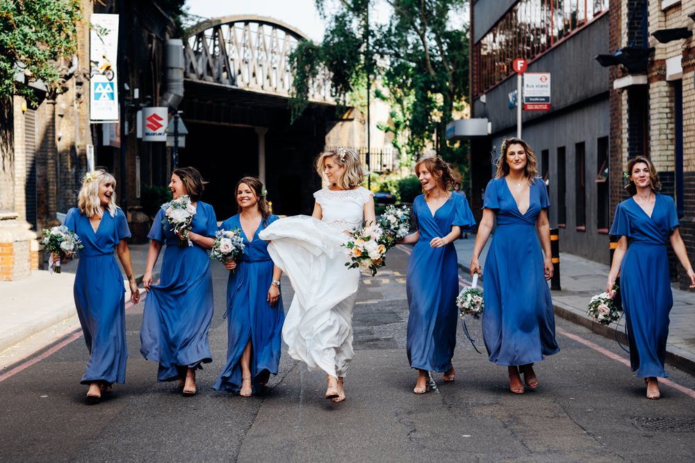 Bride Bridal Rime Arodaky Two Piece Crop Top Lace Top Skirt Peach Yellow Bouquet Blue Wrap Rewritten Bridesmaids Tanner Warehouse Wedding Marianne Chua Photography