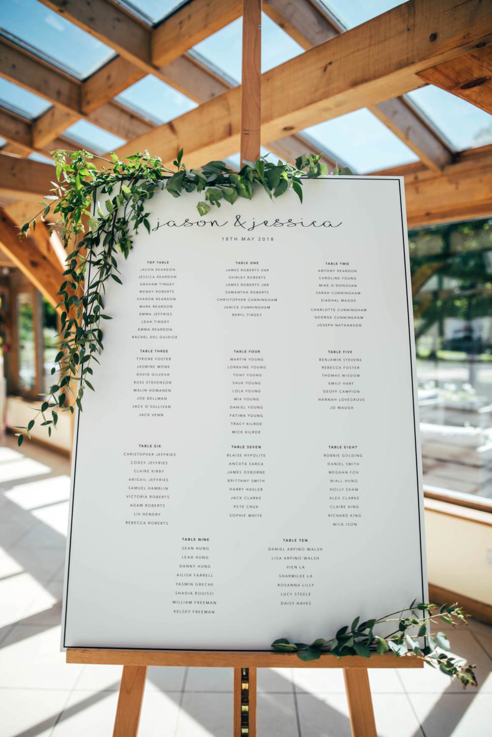 Modern Calligraphy Sign Welcome Greenery Seating Plan Table Chart Warm Welcoming Wedding Three Flowers Photography