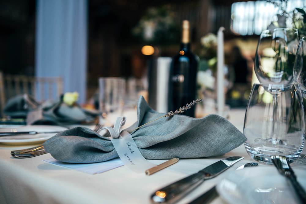 Grey Linen Napkin Glassine Place Name Card Warm Welcoming Wedding Three Flowers Photography