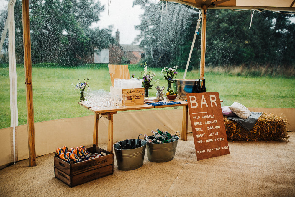 Bar Sign Setup Wooden Crate Metal Buckets Whimsical Countryside Sperry Tent Wedding Emilie May Photography