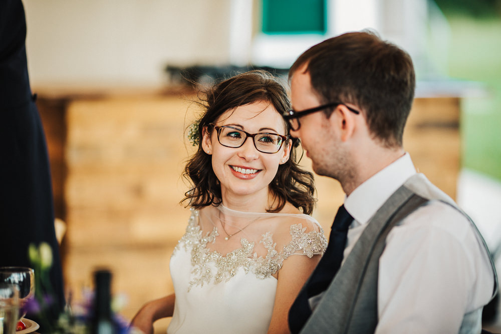 Bride Bridal Enzoani Fitted Wedding Dress Embellished Cap Sleeve Gypsophila Groom Tails Whimsical Countryside Sperry Tent Wedding Emilie May Photography