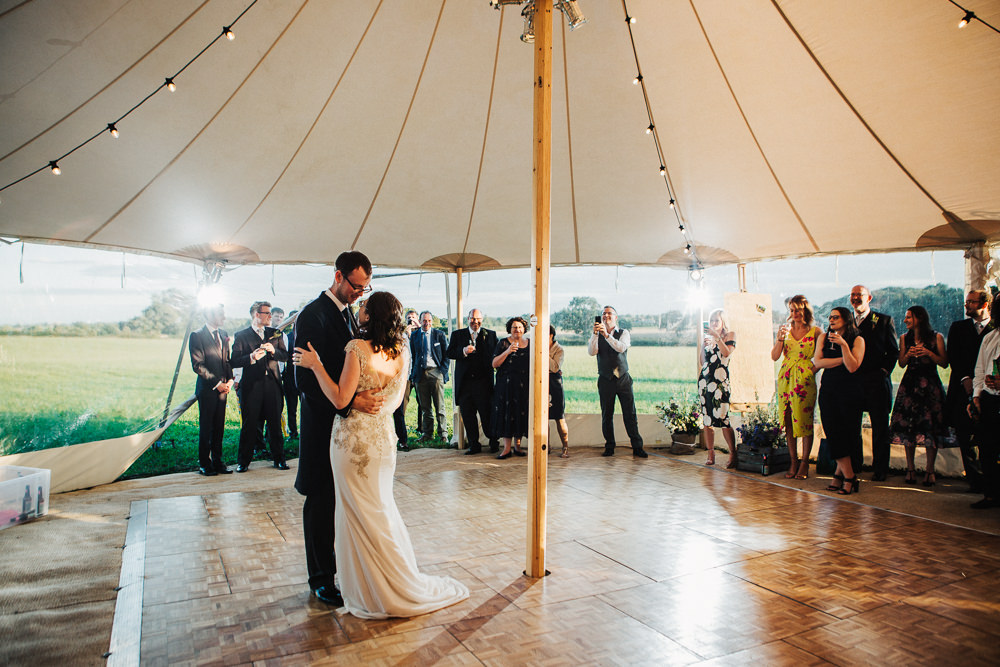 Bride Bridal Enzoani Fitted Wedding Dress Embellished Cap Sleeve Gypsophila Groom Tails Whimsical Countryside Sperry Tent Wedding Emilie May Photography