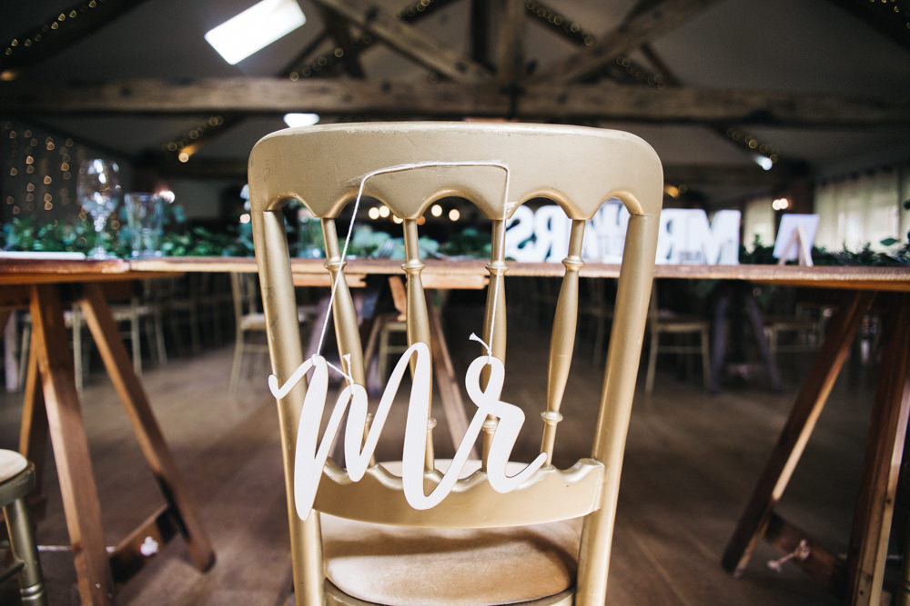 Chair Signs Mr Wray's Barn Whinstone View Wedding Sally T Photography