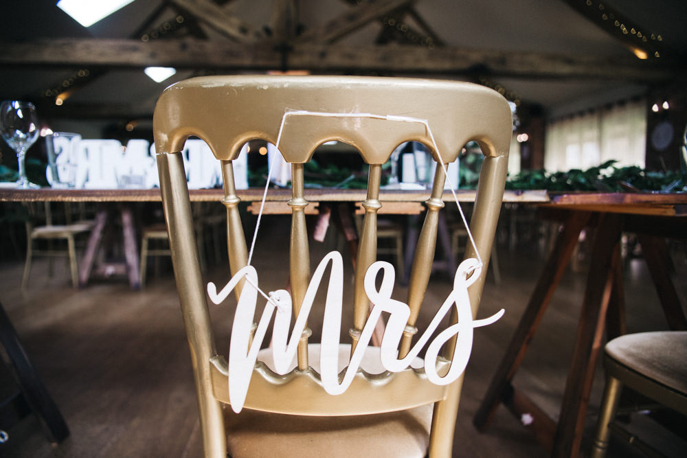 Chair Signs Mrs Wray's Barn Whinstone View Wedding Sally T Photography
