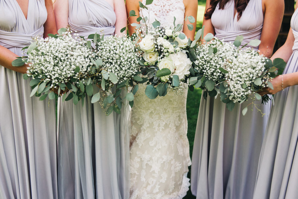Bouquets Flowers Bride Bridal Bridesmaid Gypsophila Rose Greenery Wray's Barn Whinstone View Wedding Sally T Photography