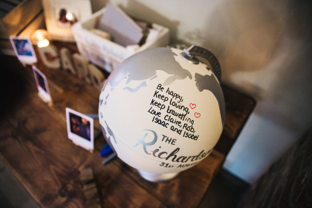 Guest Book Globe Travelling Wray's Barn Whinstone View Wedding Sally T Photography