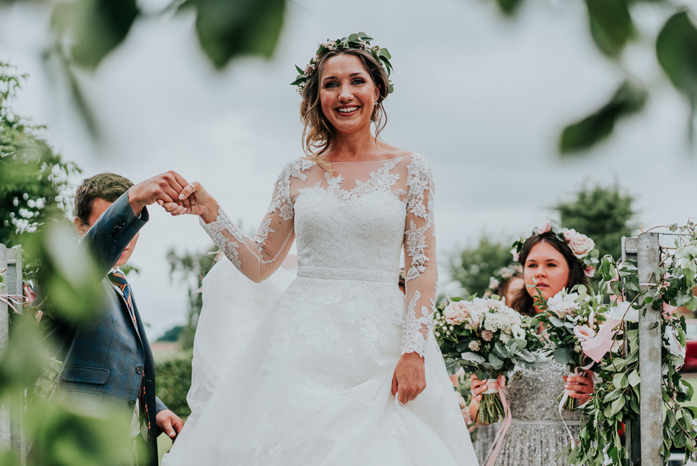 Bride Bridal Lace Long Sleeve Dress Flower Foliage Crown A Line Alrewas Hayes Wedding David Boynton Photography
