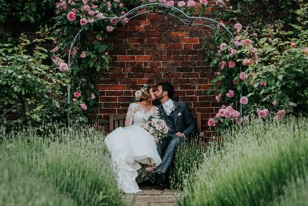 Bride Bridal Lace Long Sleeve Dress Flower Foliage Crown Grey Suit Groom Alrewas Hayes Wedding David Boynton Photography