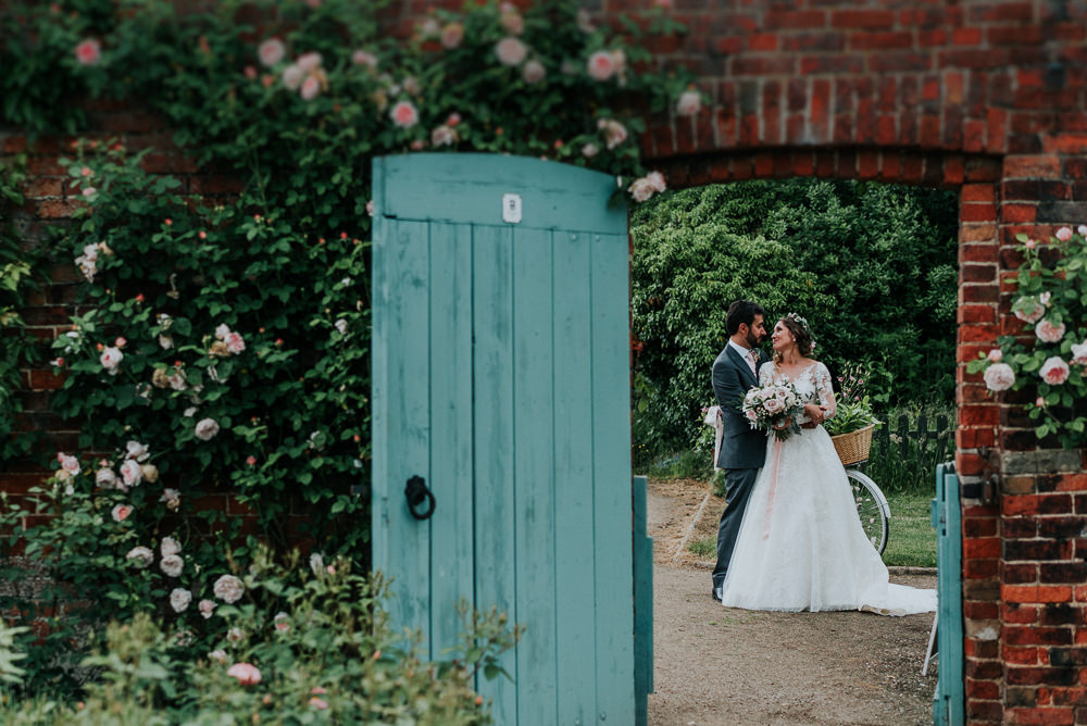 Bride Bridal Lace Long Sleeve Dress Flower Foliage Crown Grey Suit Groom Alrewas Hayes Wedding David Boynton Photography