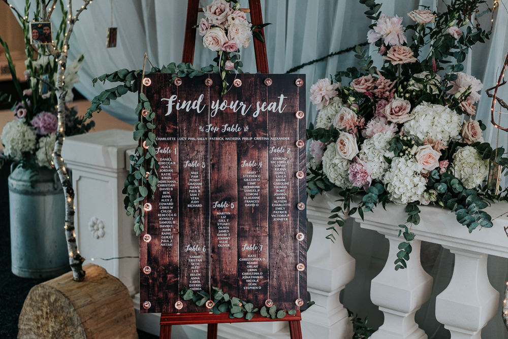 Wooden Table Plan Seating Chart Foliage Eucalyptus Easel Alrewas Hayes Wedding David Boynton Photography